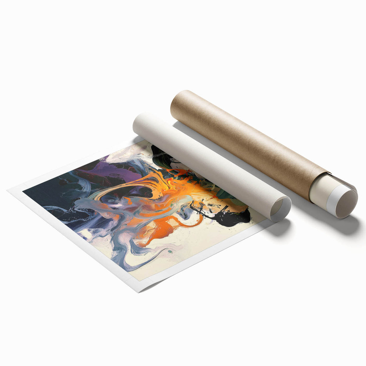 Abstract Art Prints – Flowing Modern Swirl in Orange and Mint Green