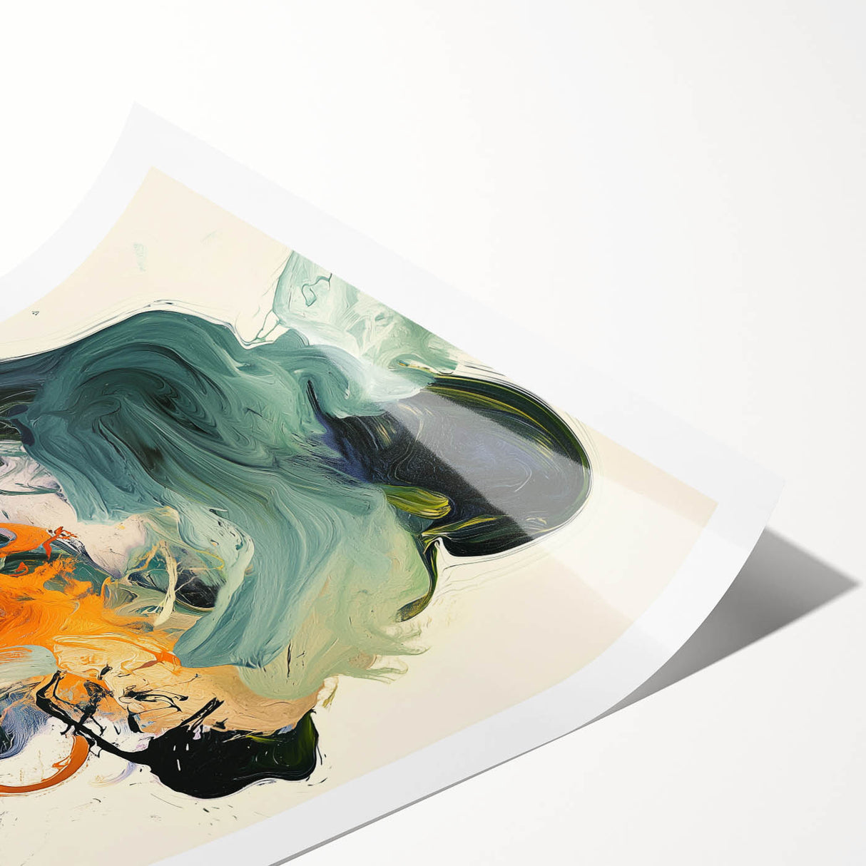 Abstract Art Prints – Flowing Modern Swirl in Orange and Mint Green
