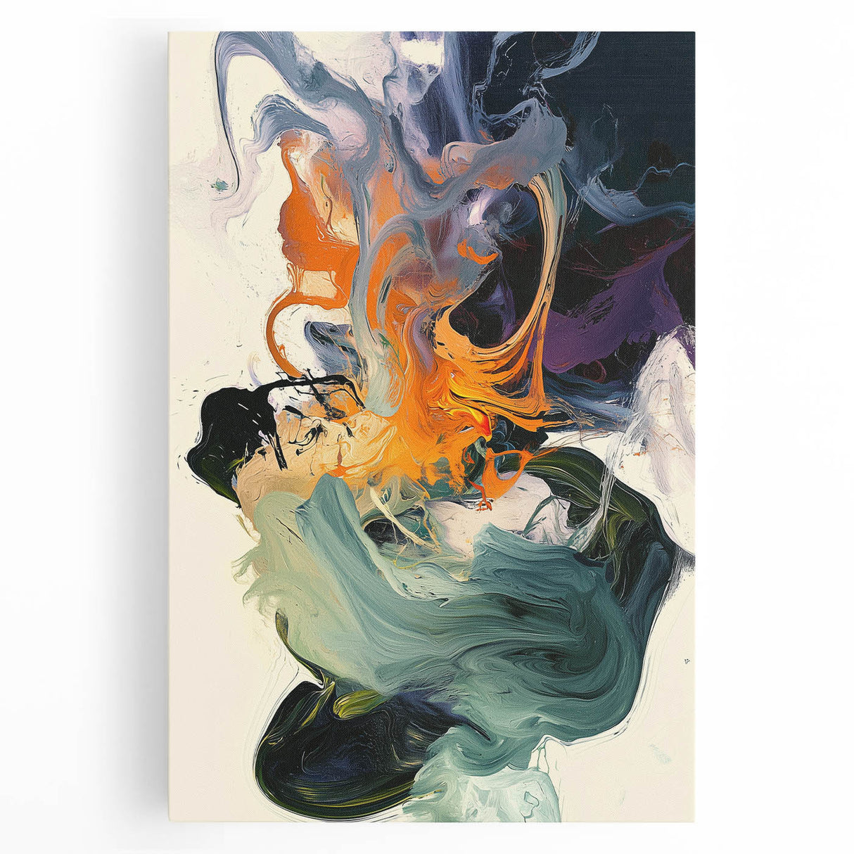 Abstract Art Prints – Flowing Modern Swirl in Orange and Mint Green