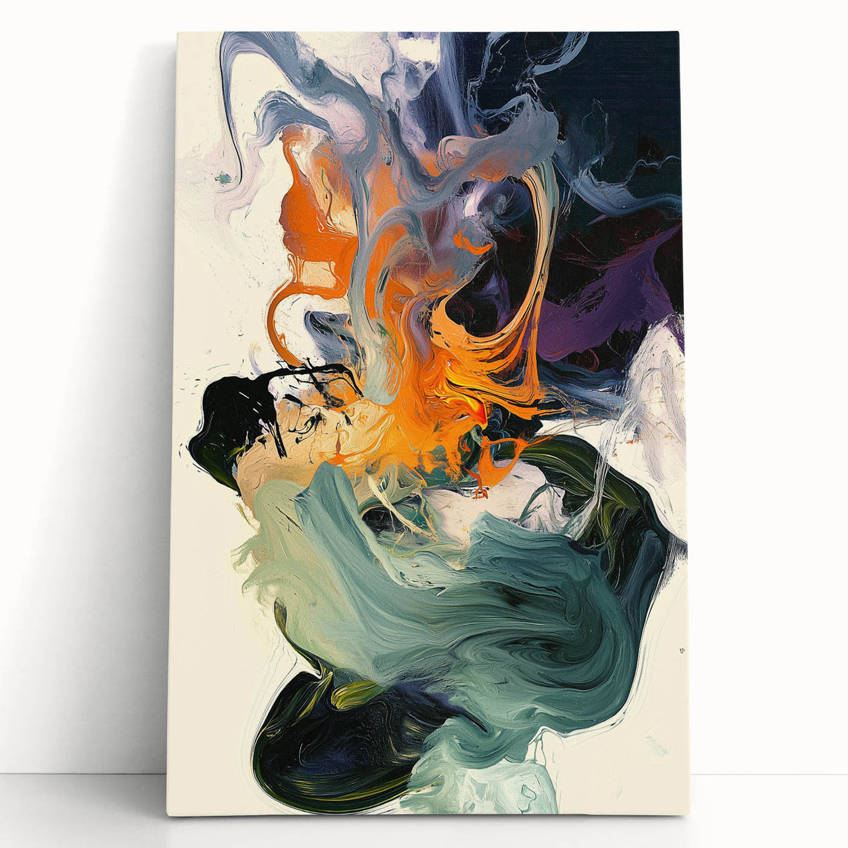 Abstract Art Prints – Flowing Modern Swirl in Orange and Mint Green