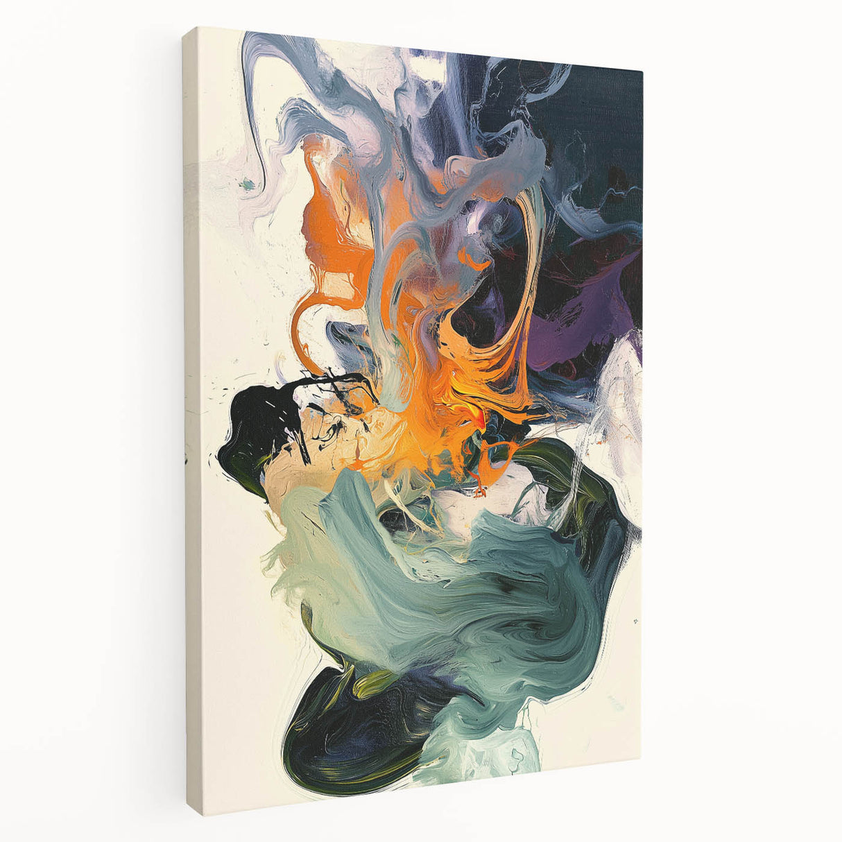 Abstract Art Prints – Flowing Modern Swirl in Orange and Mint Green