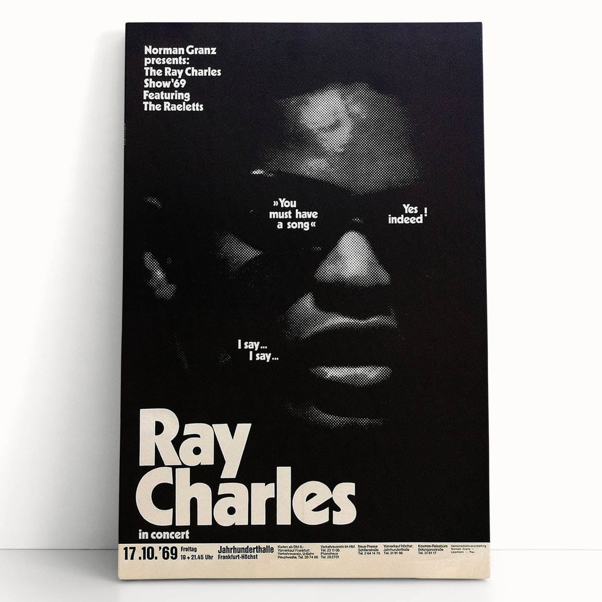 Ray Charles 1969 Concert Poster | Vintage Black & White Wall Art