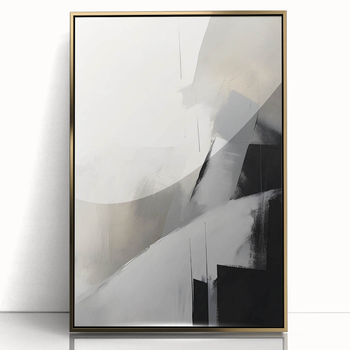Framed abstract minimalist wall art showcasing a gold-accented design in acrylic, perfect for modern decor and enhancing any living space's aesthetic appeal.