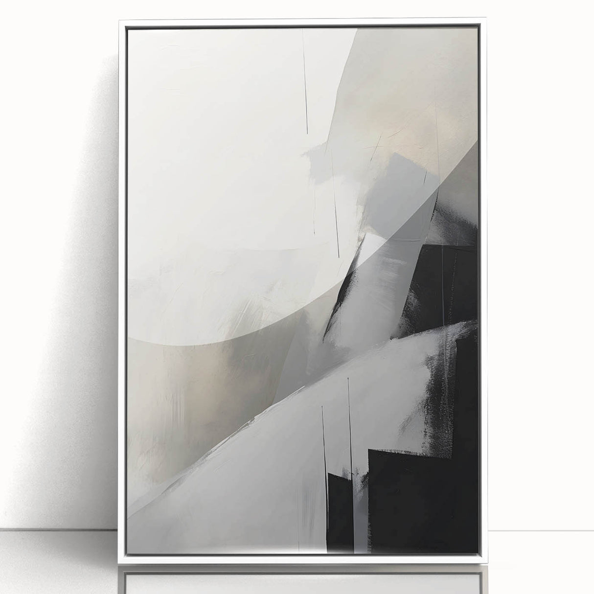 Framed minimalist wall art featuring an abstract design with soft, muted colors on a white background, ideal for modern decor and enhancing interior aesthetics.