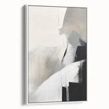 Framed minimalist abstract wall art in white tones, showcasing a sleek design with a contemporary aesthetic, perfect for modern home decor.