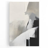 Abstract minimalist wall art on stretched canvas, showcasing a calming color palette of soft blues and whites, perfect for modern home decor.