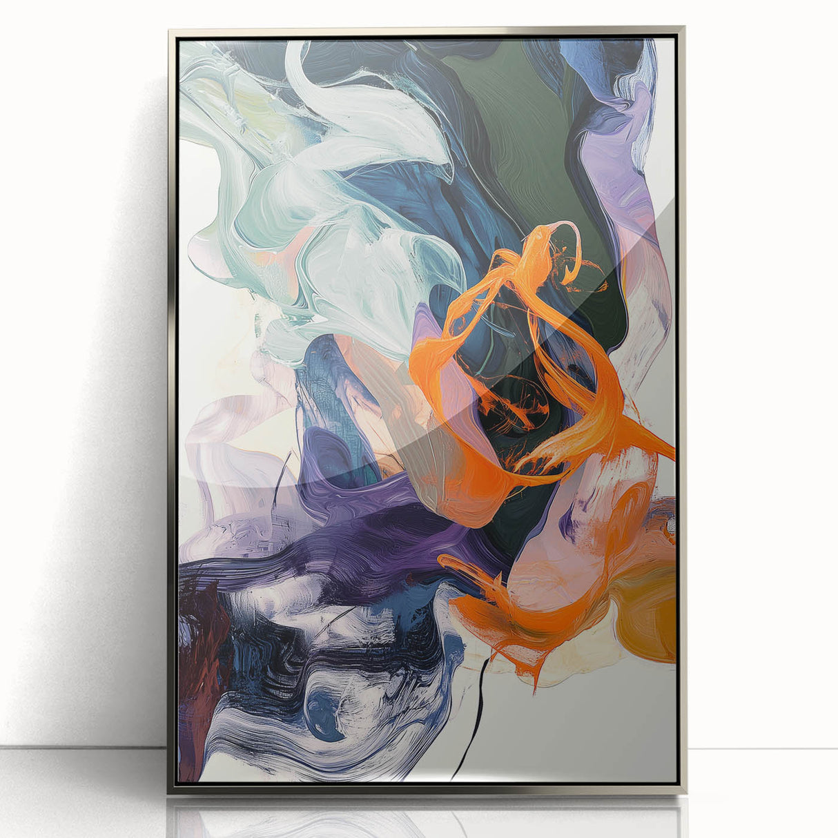 Modern Abstract Wall Art – Bold Vertical Flow in Orange and Green