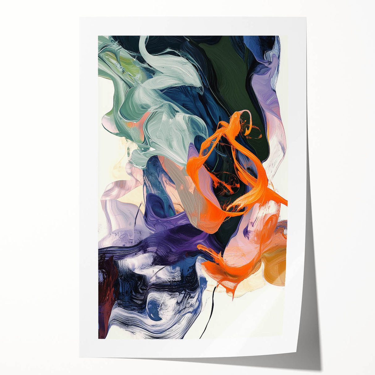 Modern Abstract Wall Art – Bold Vertical Flow in Orange and Green