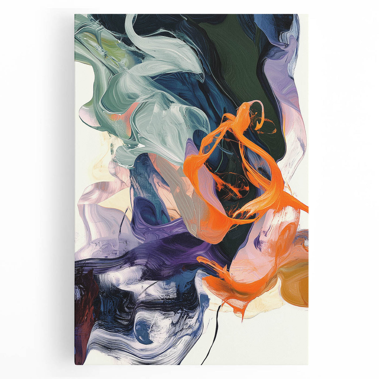Modern Abstract Wall Art – Bold Vertical Flow in Orange and Green