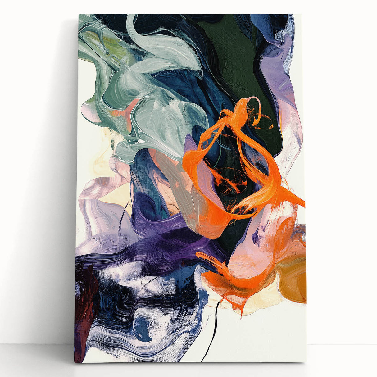 Modern Abstract Wall Art – Bold Vertical Flow in Orange and Green