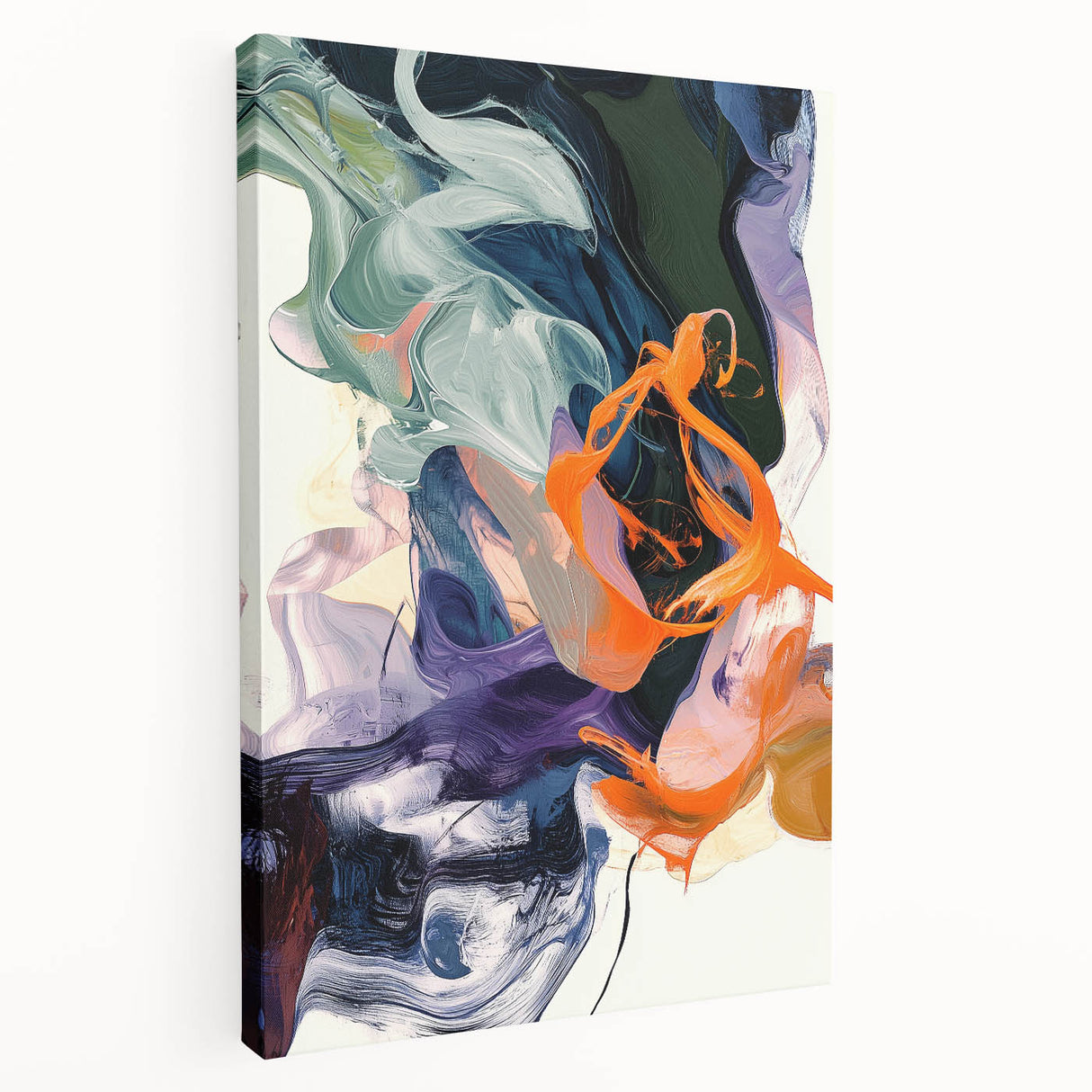 Modern Abstract Wall Art – Bold Vertical Flow in Orange and Green