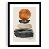 Abstract minimalist wall art framed in black with a white mat, showcasing geometric shapes and soft colors, perfect for modern home decor and aesthetic appeal.