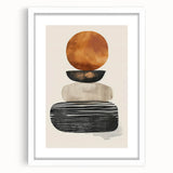 Abstract minimalist wall art framed with a white mat, showcasing geometric shapes and soft color gradients, perfect for modern home decor.