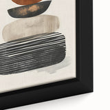 Close-up of a framed abstract minimalist wall art design on canvas, showcasing soft pastel colors and geometric shapes, perfect for modern home decor.