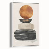 Framed minimalist abstract wall art in a sleek white frame, showcasing soft pastel colors and geometric shapes, ideal for modern home decor.