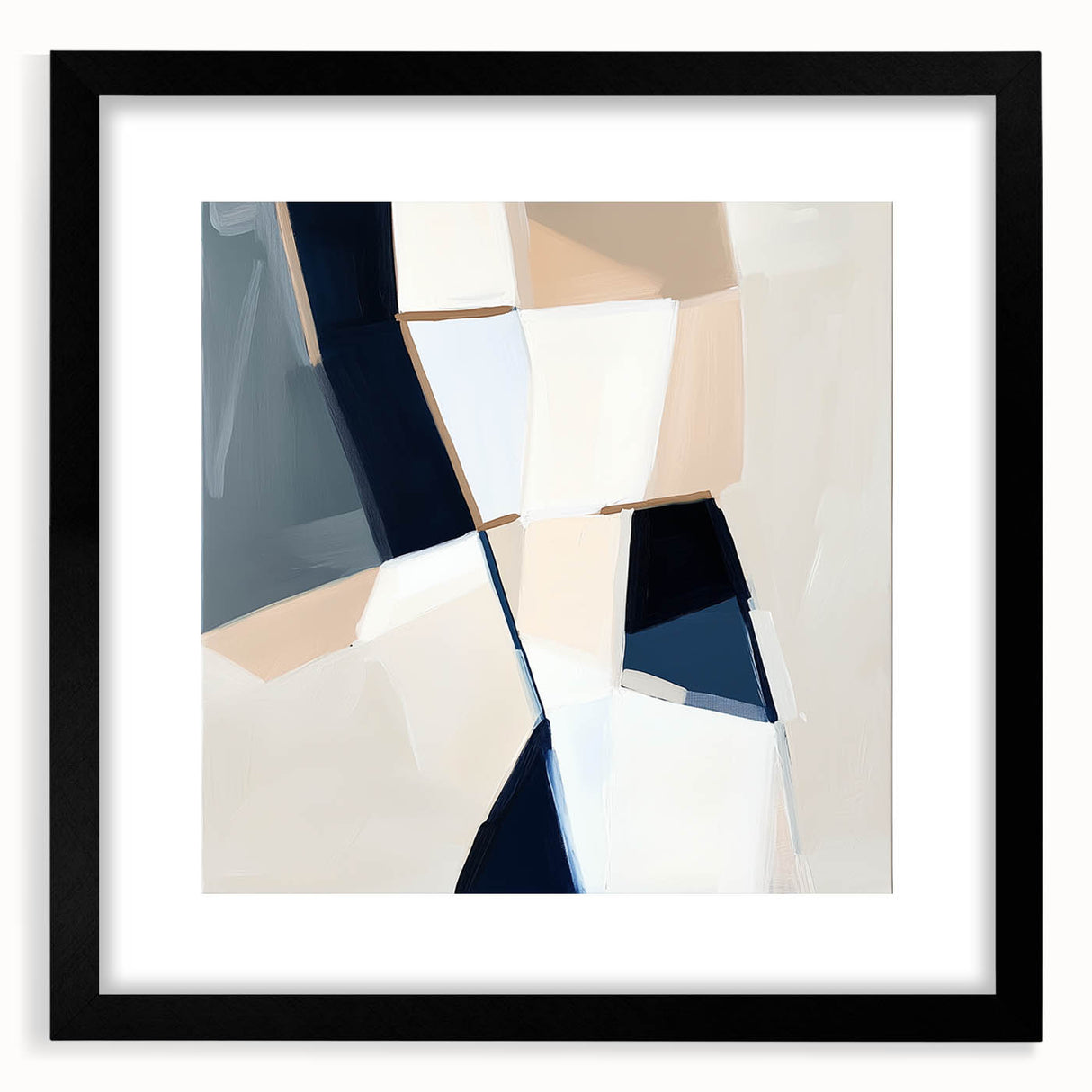 Geometric Abstract Wall Decor – Navy and Beige Minimalist Canvas