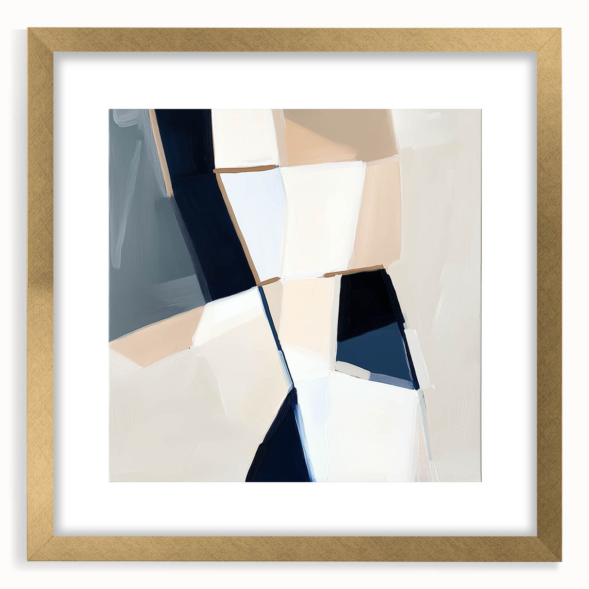 Geometric Abstract Wall Decor – Navy and Beige Minimalist Canvas