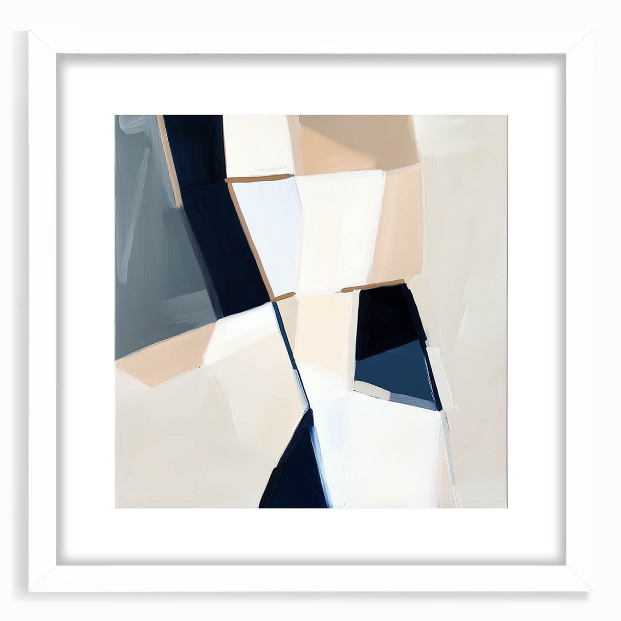 Geometric Abstract Wall Decor – Navy and Beige Minimalist Canvas