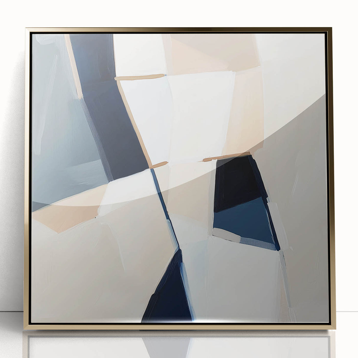 Geometric Abstract Wall Decor – Navy and Beige Minimalist Canvas