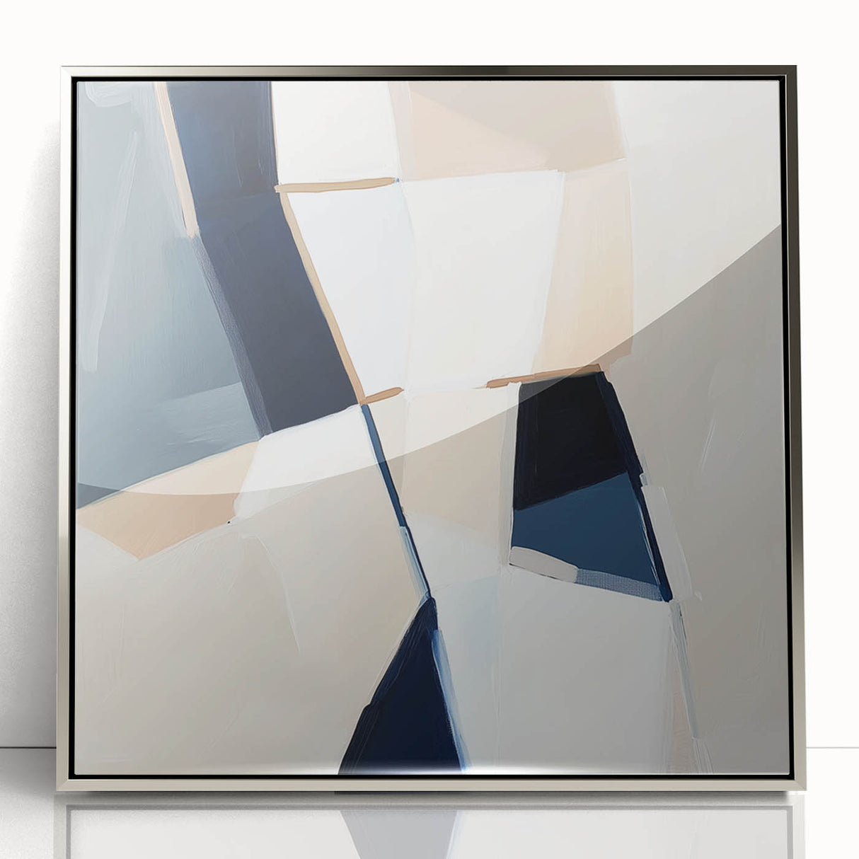 Geometric Abstract Wall Decor – Navy and Beige Minimalist Canvas