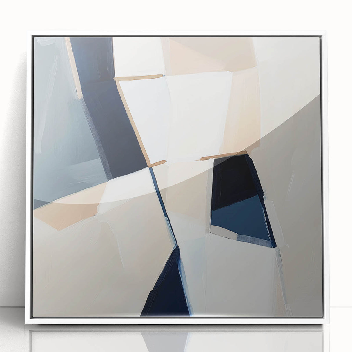 Geometric Abstract Wall Decor – Navy and Beige Minimalist Canvas