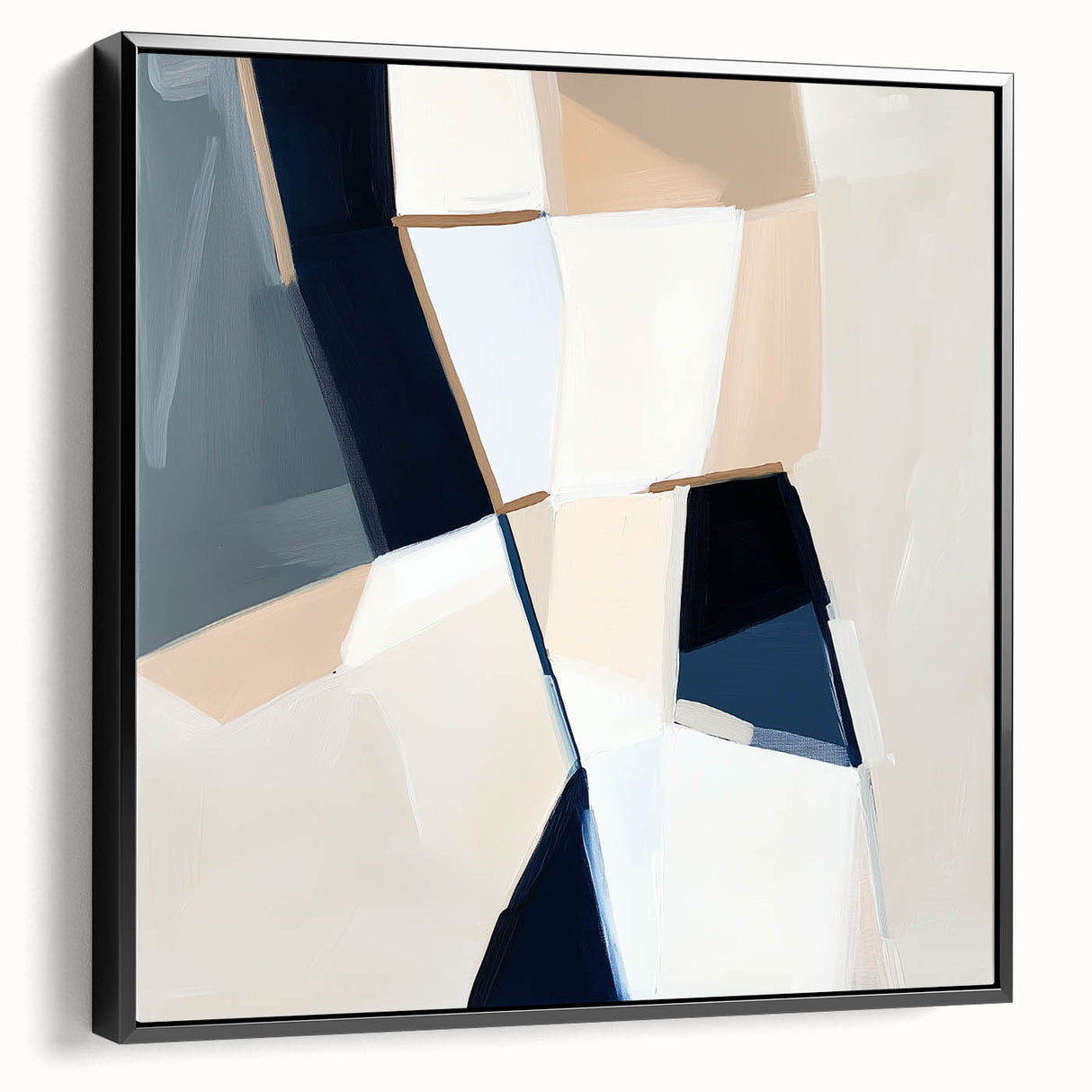 Geometric Abstract Wall Decor – Navy and Beige Minimalist Canvas