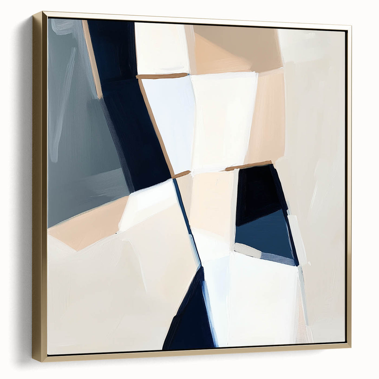 Geometric Abstract Wall Decor – Navy and Beige Minimalist Canvas