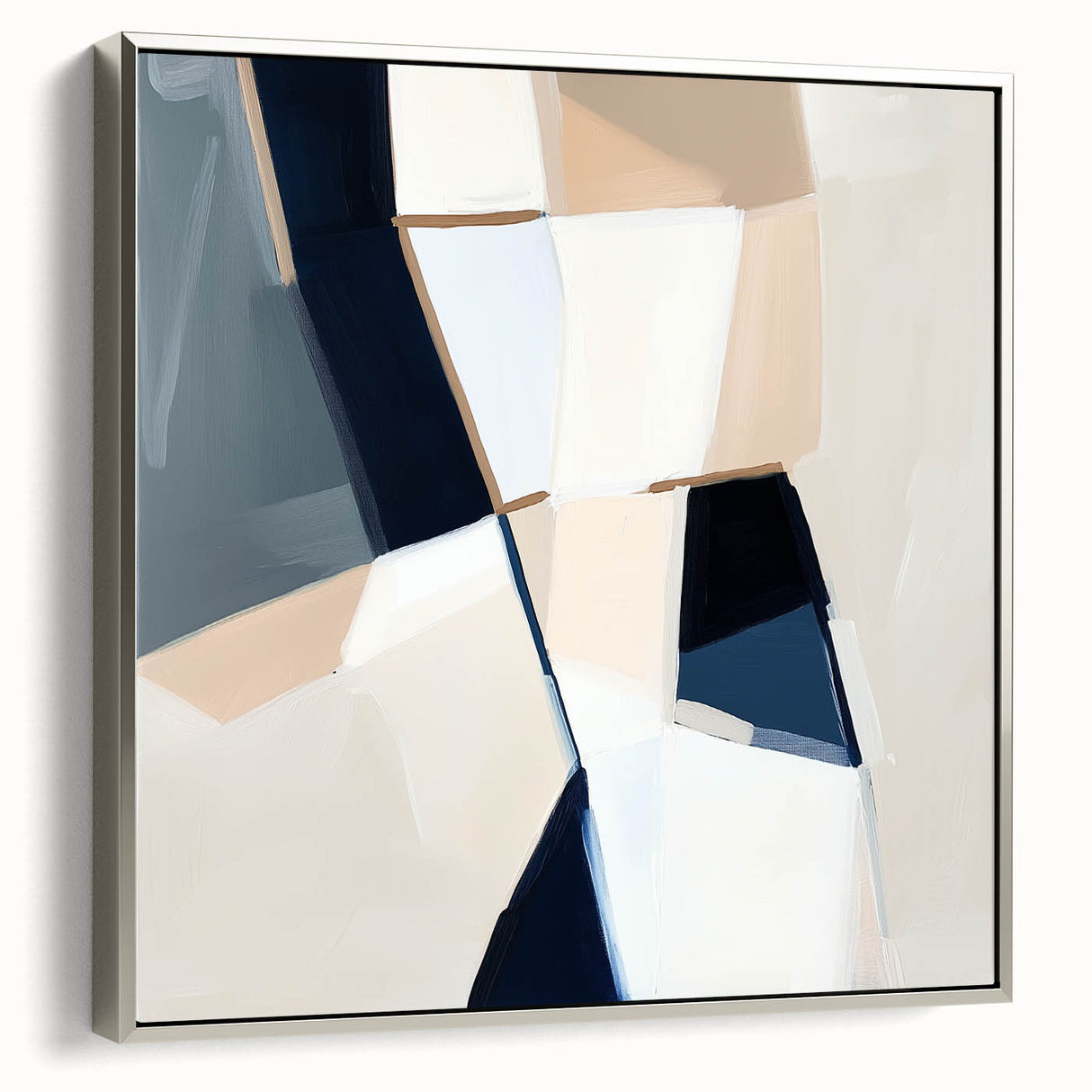 Geometric Abstract Wall Decor – Navy and Beige Minimalist Canvas