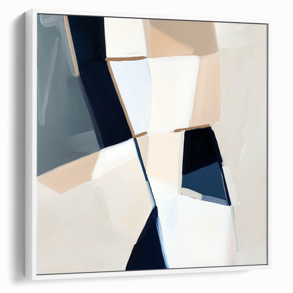 Geometric Abstract Wall Decor – Navy and Beige Minimalist Canvas