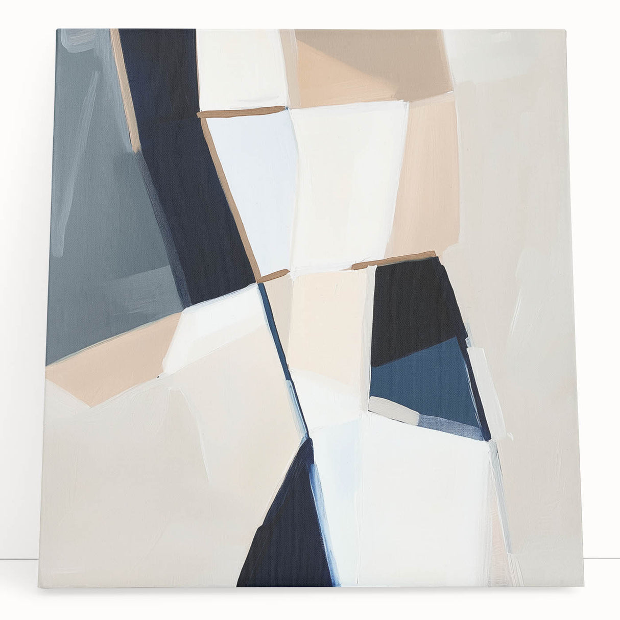 Geometric Abstract Wall Decor – Navy and Beige Minimalist Canvas