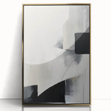 Framed acrylic wall art featuring an abstract minimalist design with gold accents, ideal for modern decor in living rooms or offices. Perfect for enhancing interior aesthetics.