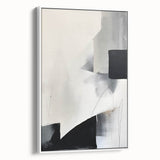 Framed minimalist wall art featuring an abstract design in neutral tones, displayed from a white side view, enhancing any modern interior decor.