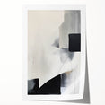 Abstract minimalist wall art print on rolled canvas, showcasing soft pastel colors with geometric shapes, elegantly packaged in a protective cardboard tube for easy display.