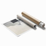 Abstract minimalist wall art print showcasing soft pastel colors and geometric shapes, elegantly rolled for easy display. Ideal for modern home decor.