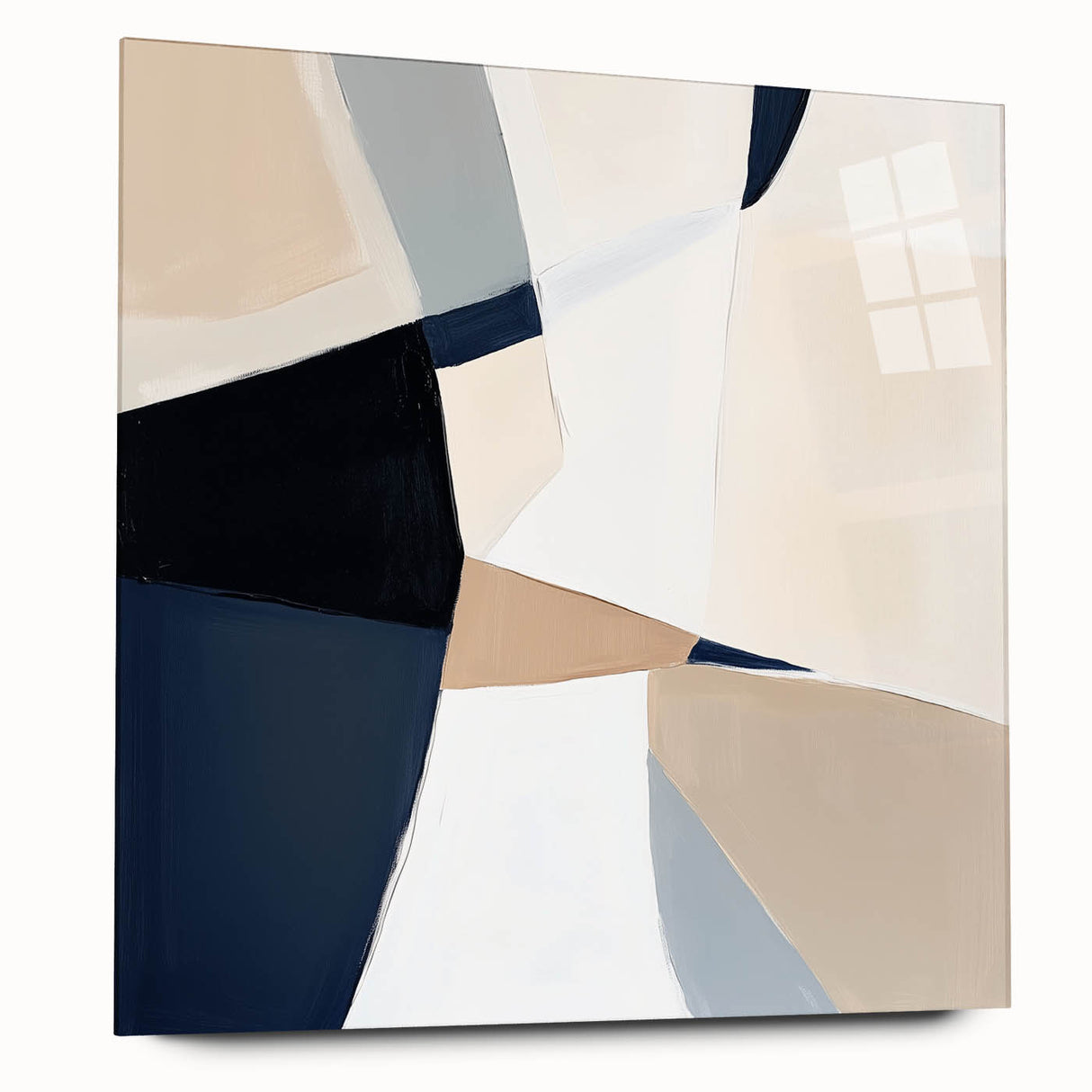 Minimalist Abstract Wall Art – Neutral Beige and Navy Canvas