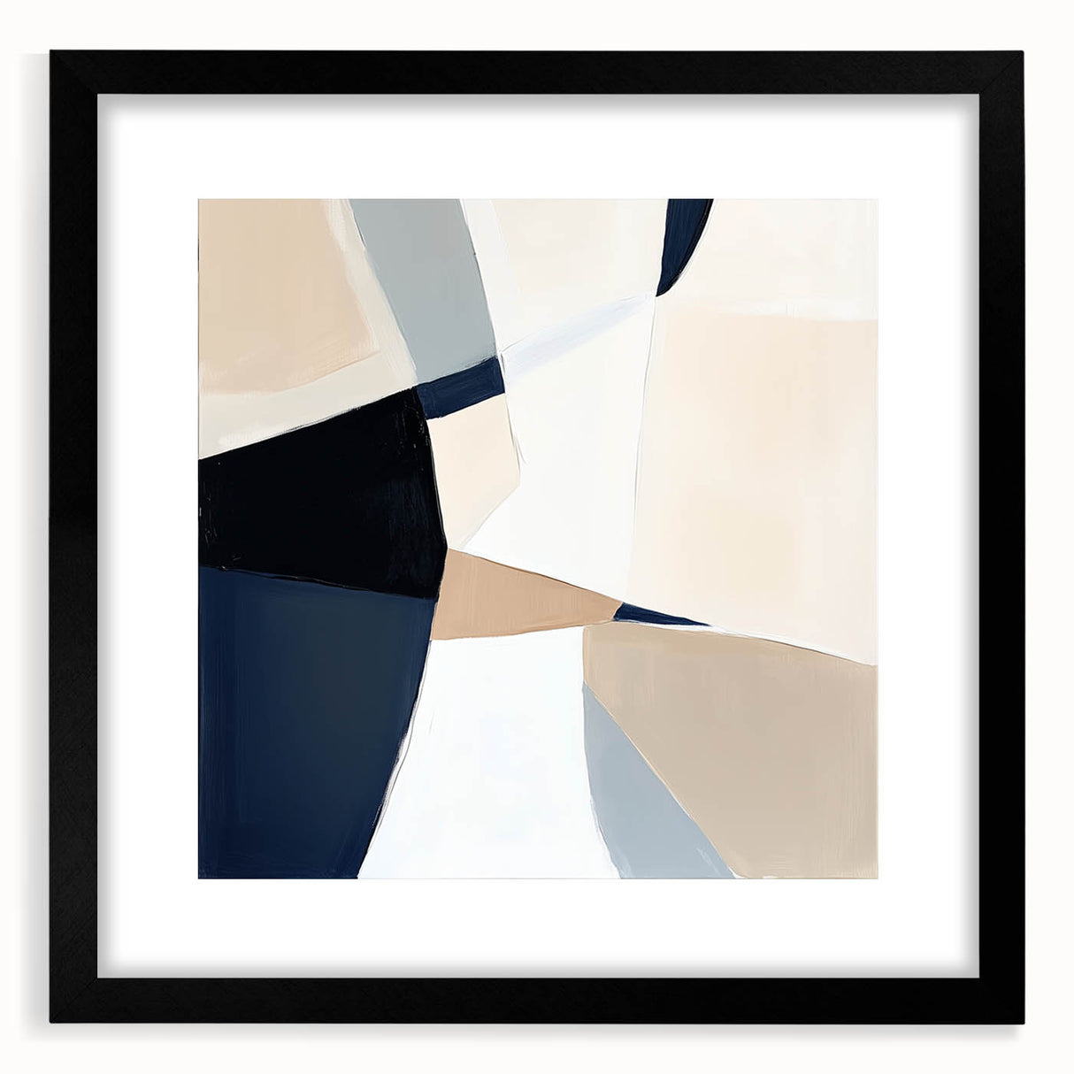 Minimalist Abstract Wall Art – Neutral Beige and Navy Canvas