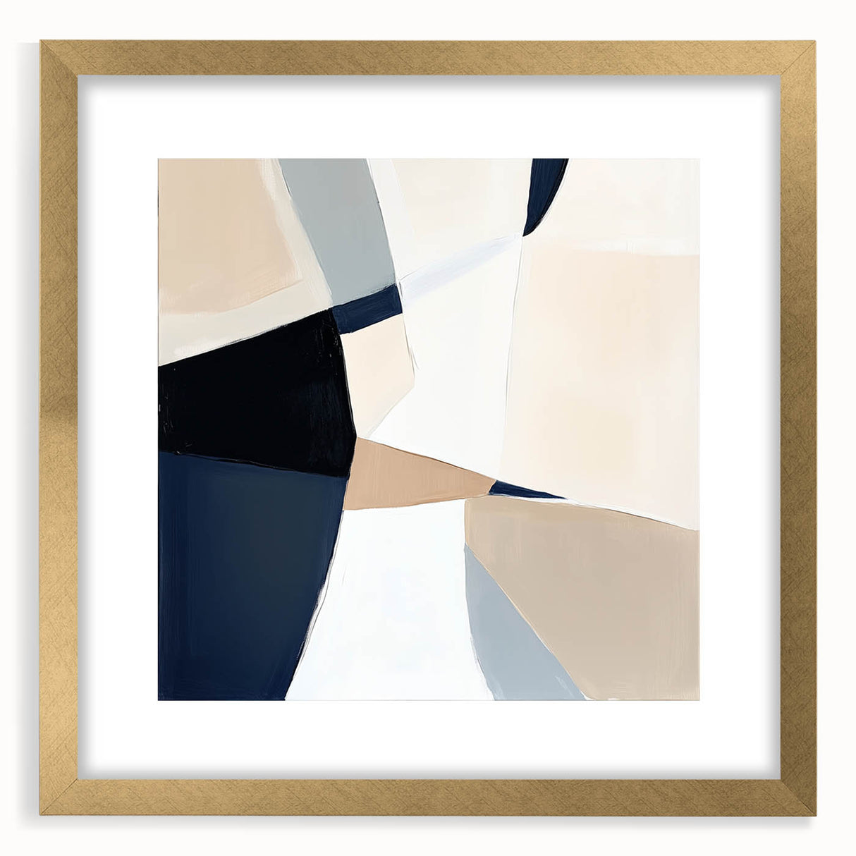 Minimalist Abstract Wall Art – Neutral Beige and Navy Canvas