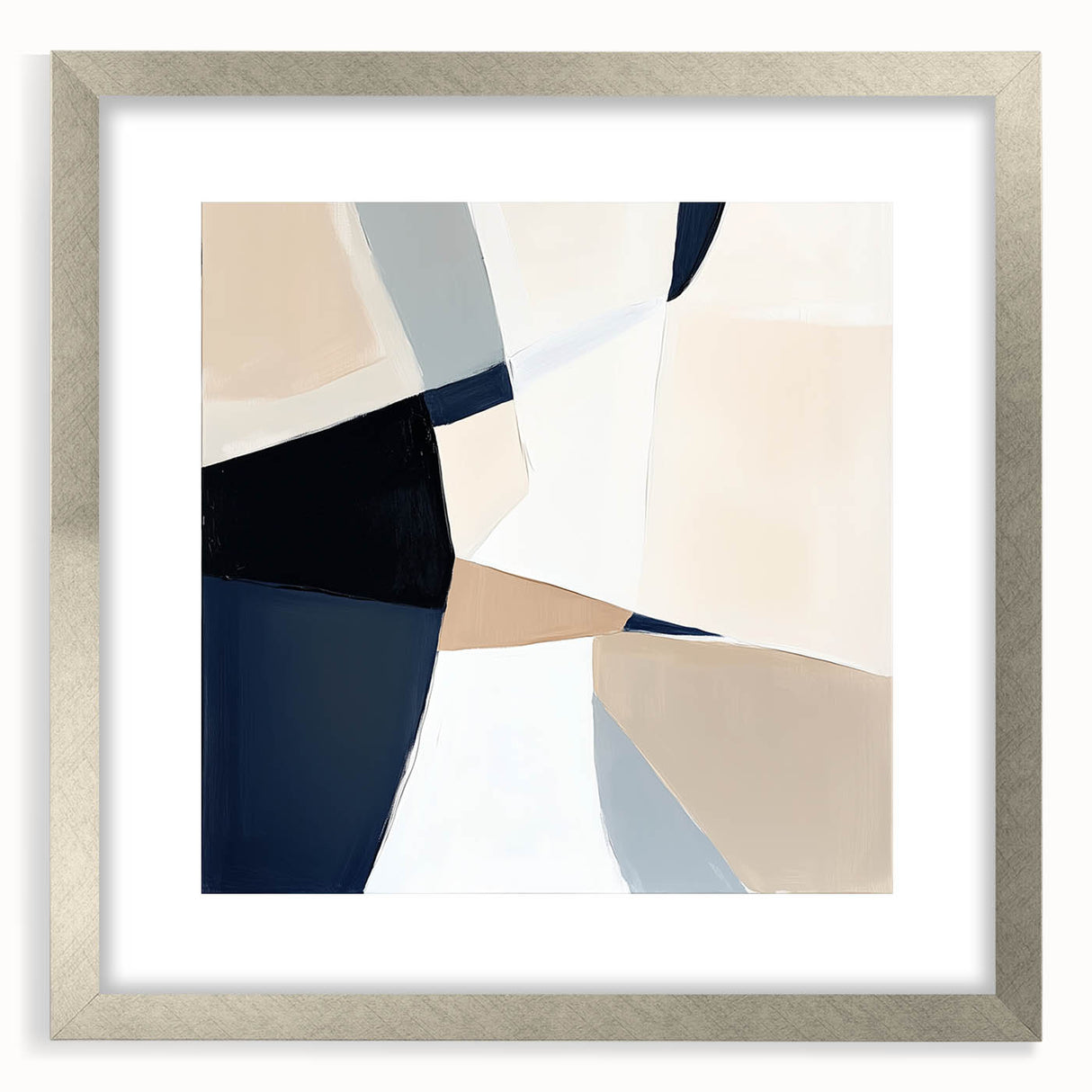 Minimalist Abstract Wall Art – Neutral Beige and Navy Canvas