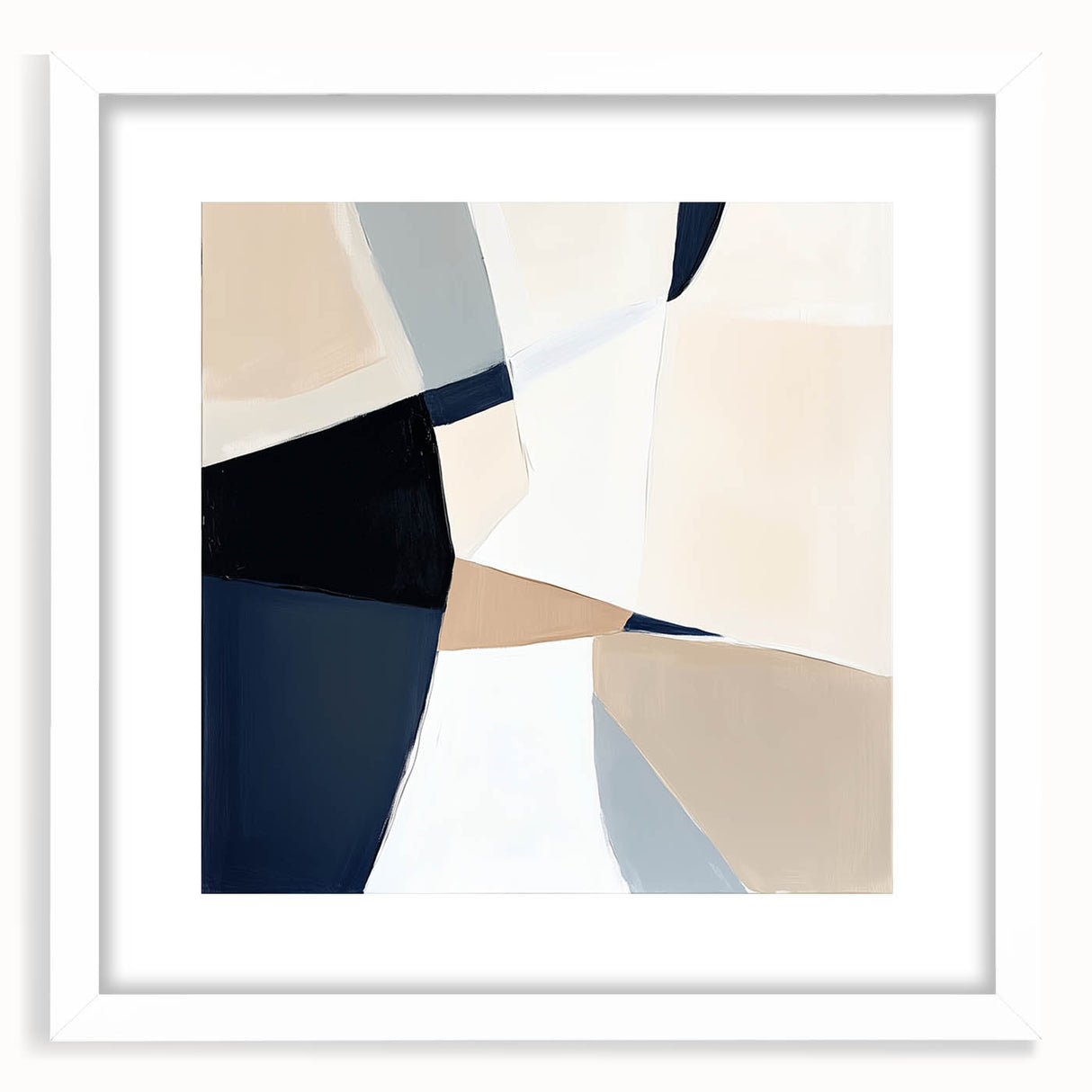 Minimalist Abstract Wall Art – Neutral Beige and Navy Canvas