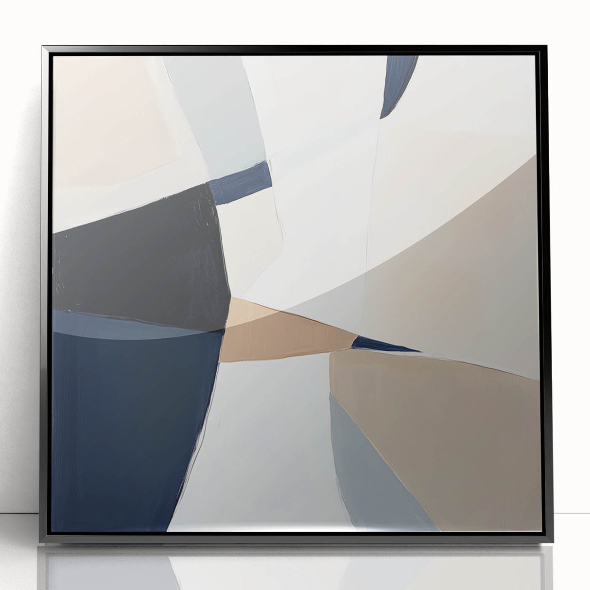 Minimalist Abstract Wall Art – Neutral Beige and Navy Canvas