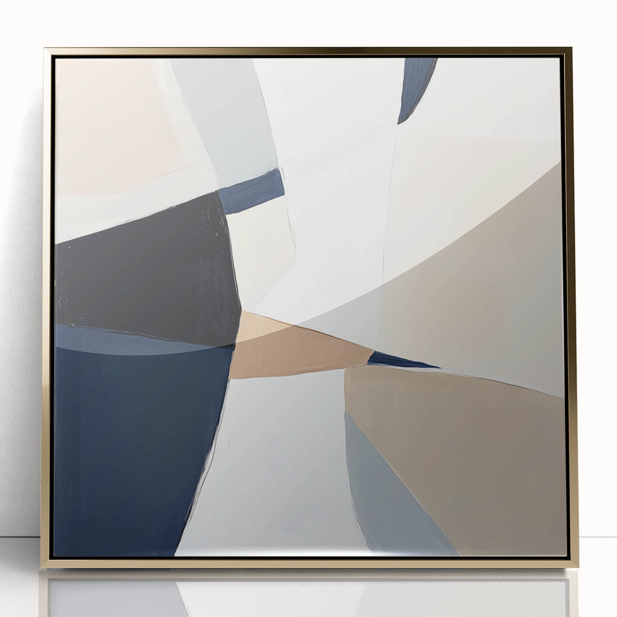 Minimalist Abstract Wall Art – Neutral Beige and Navy Canvas