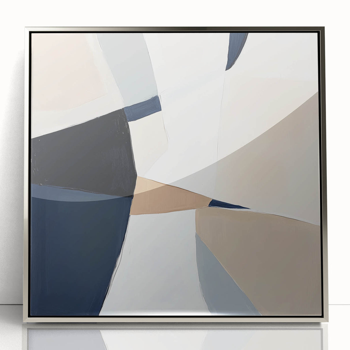 Minimalist Abstract Wall Art – Neutral Beige and Navy Canvas