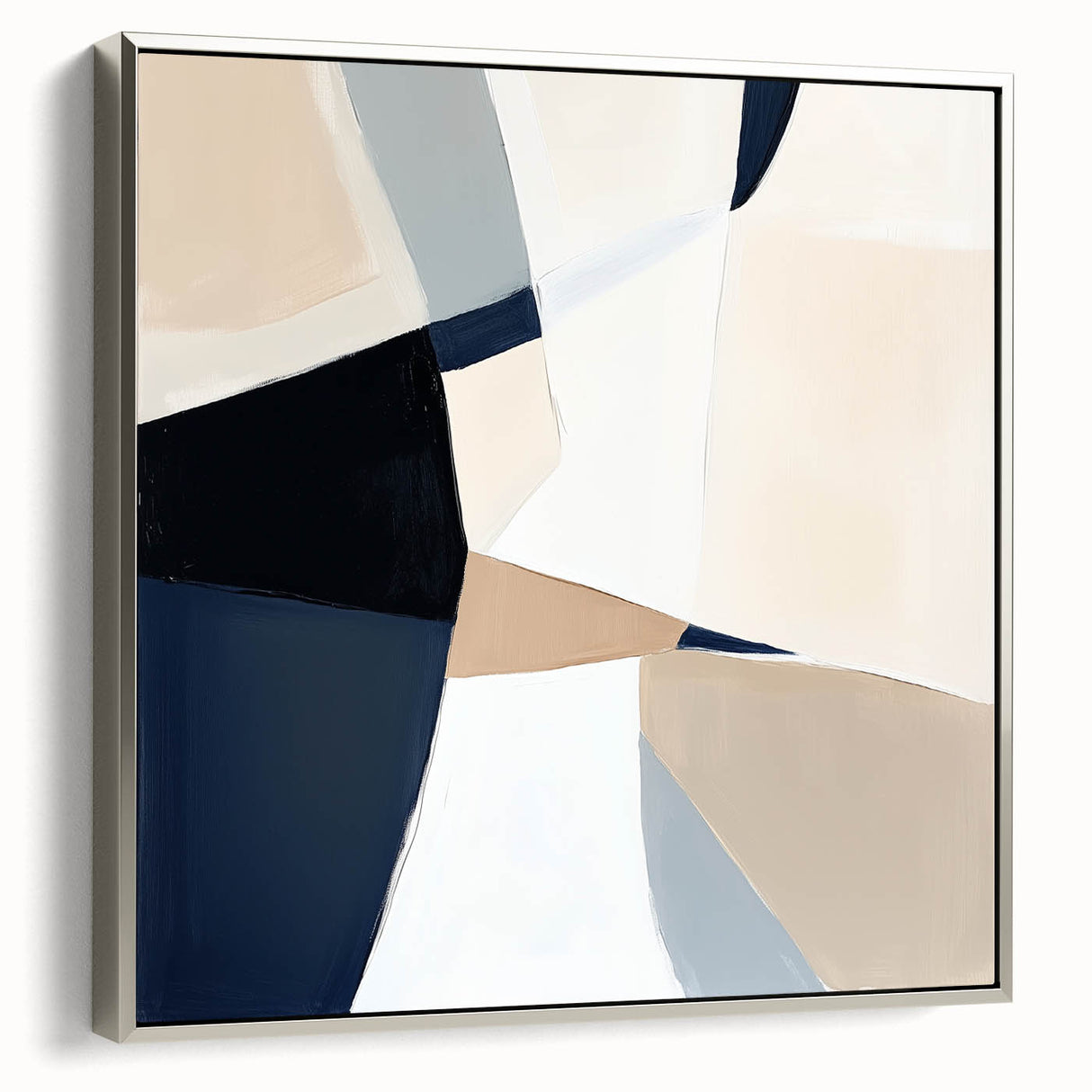 Minimalist Abstract Wall Art – Neutral Beige and Navy Canvas