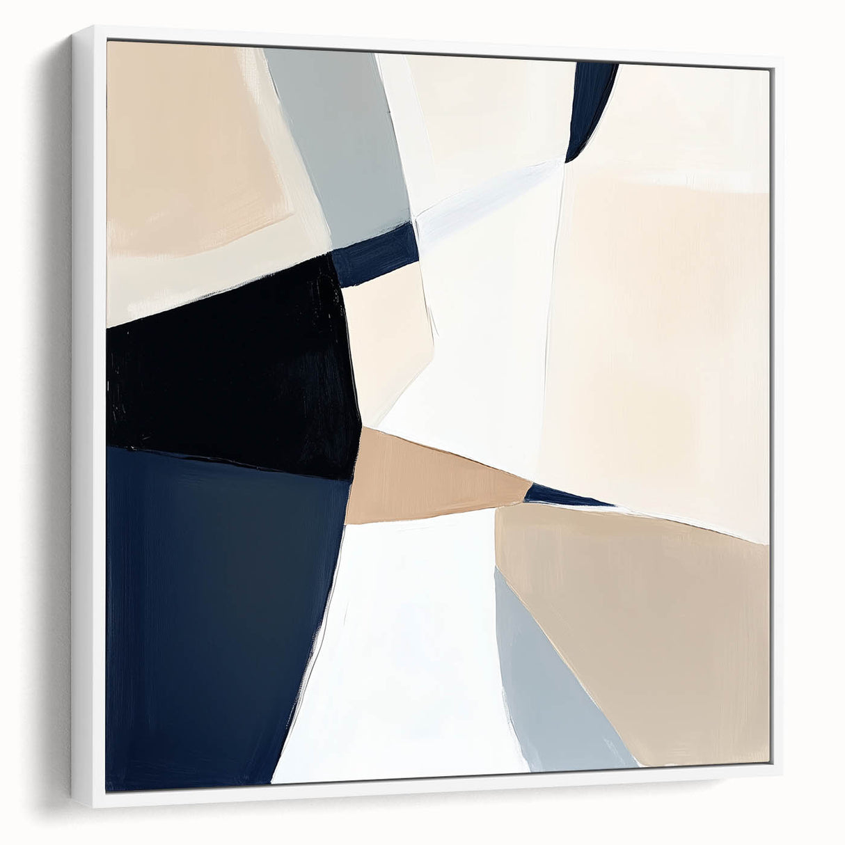 Minimalist Abstract Wall Art – Neutral Beige and Navy Canvas