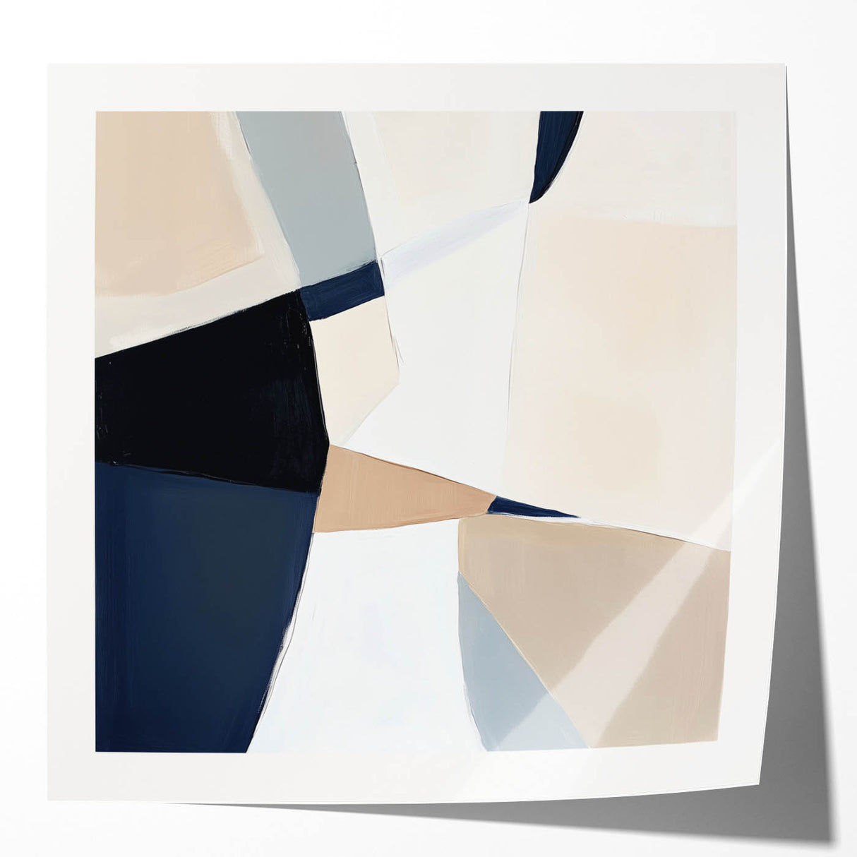 Minimalist Abstract Wall Art – Neutral Beige and Navy Canvas