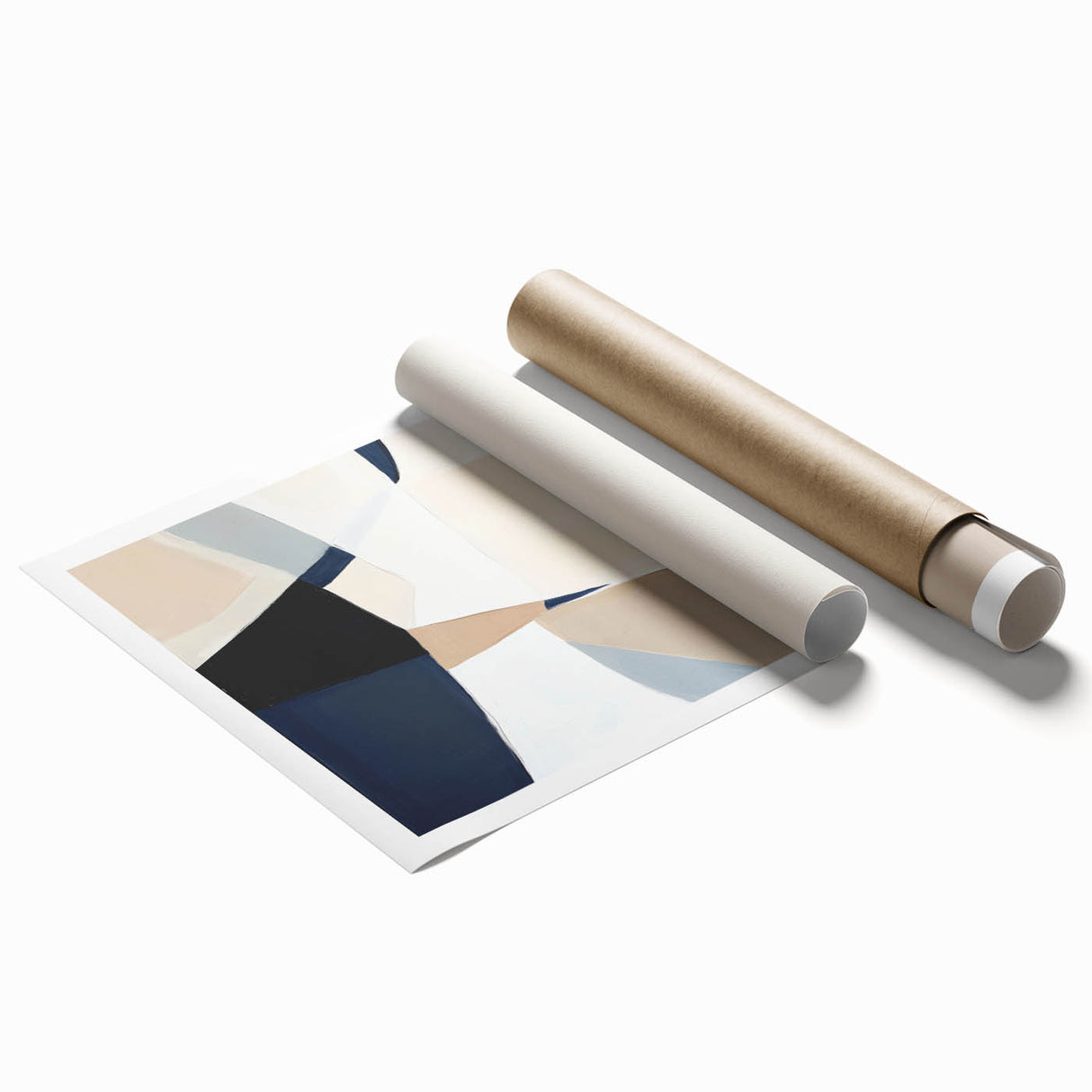Minimalist Abstract Wall Art – Neutral Beige and Navy Canvas