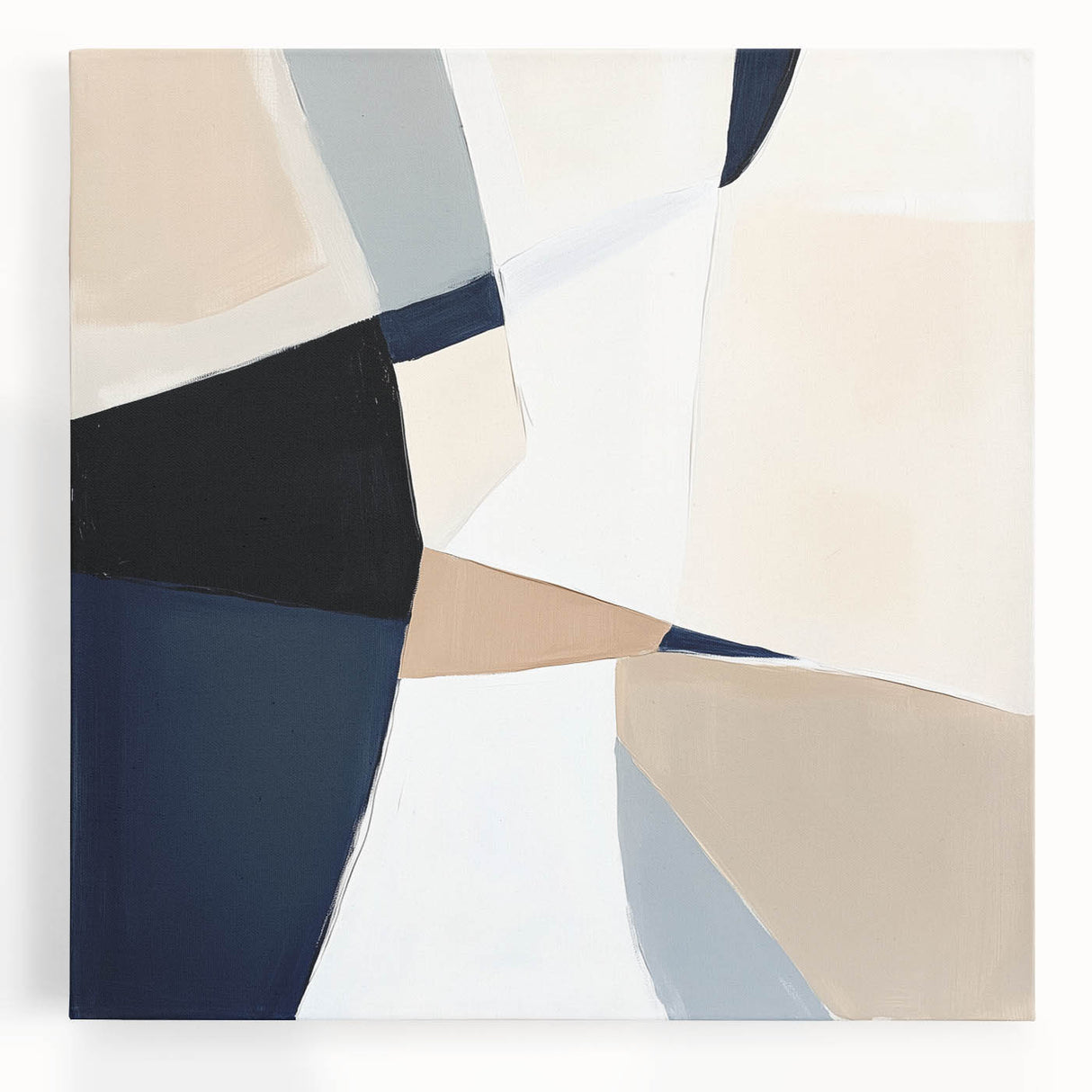 Minimalist Abstract Wall Art – Neutral Beige and Navy Canvas