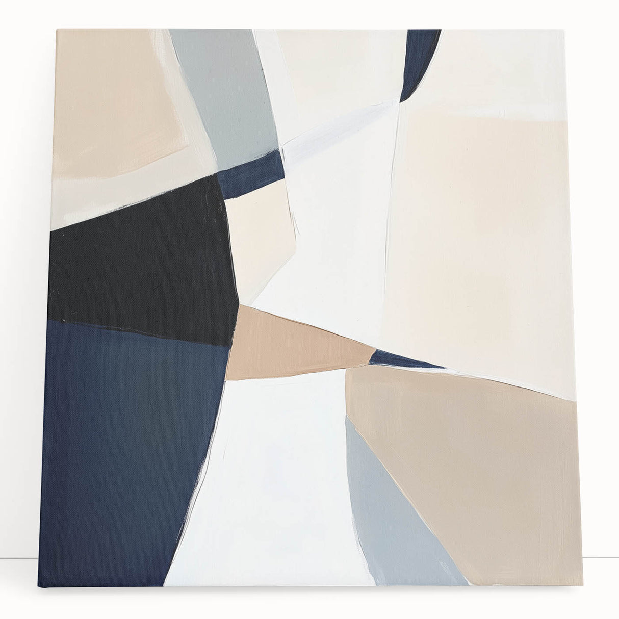 Minimalist Abstract Wall Art – Neutral Beige and Navy Canvas