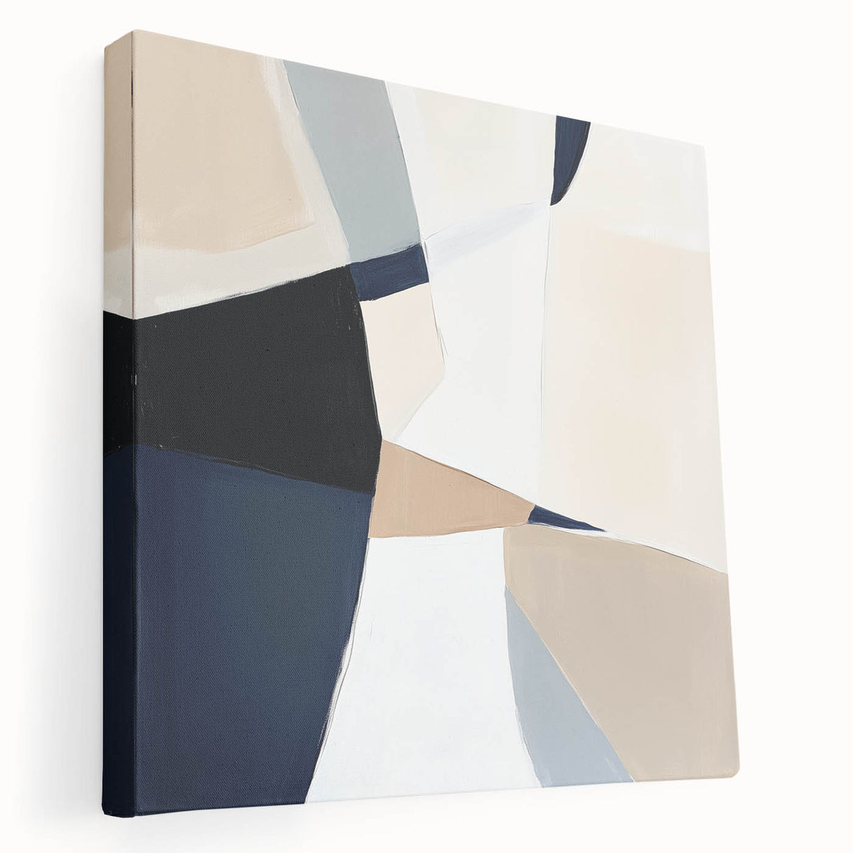 Minimalist Abstract Wall Art – Neutral Beige and Navy Canvas