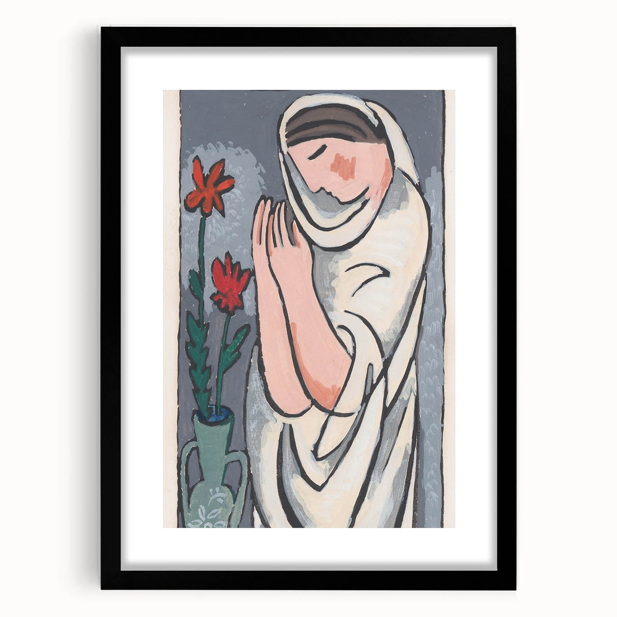 Modern Minimalist Wall Art - Woman with Flowers Abstract Print